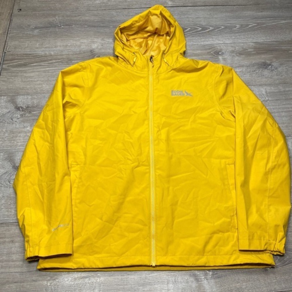 Eddie Bauer Weatheredge Rain Jacket Mens L Yellow Hooded Windbreaker Hiking 2025